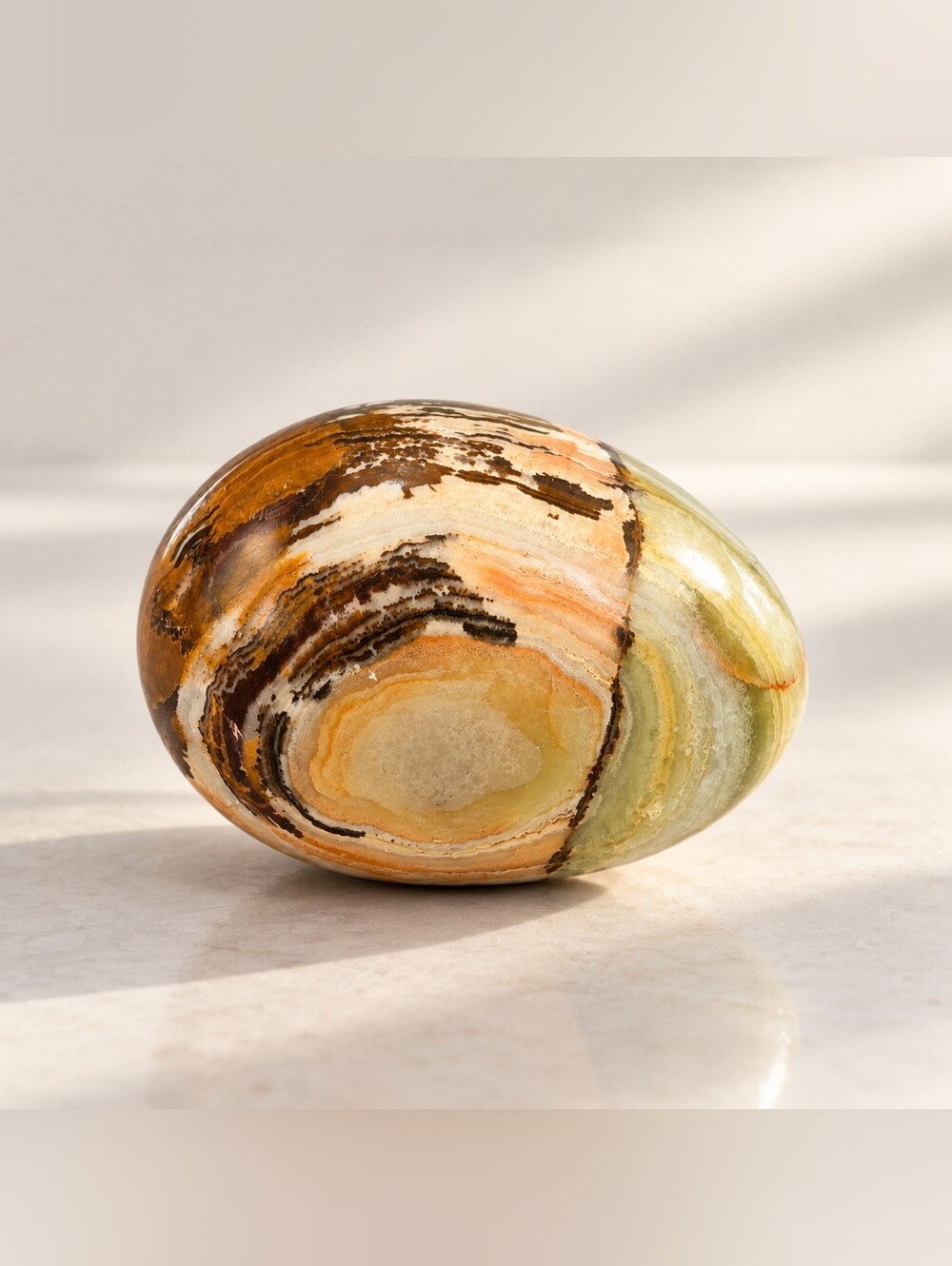 Vintage Banded Onyx Calcite Stone Egg Polished Natural Mineral Boho Decor